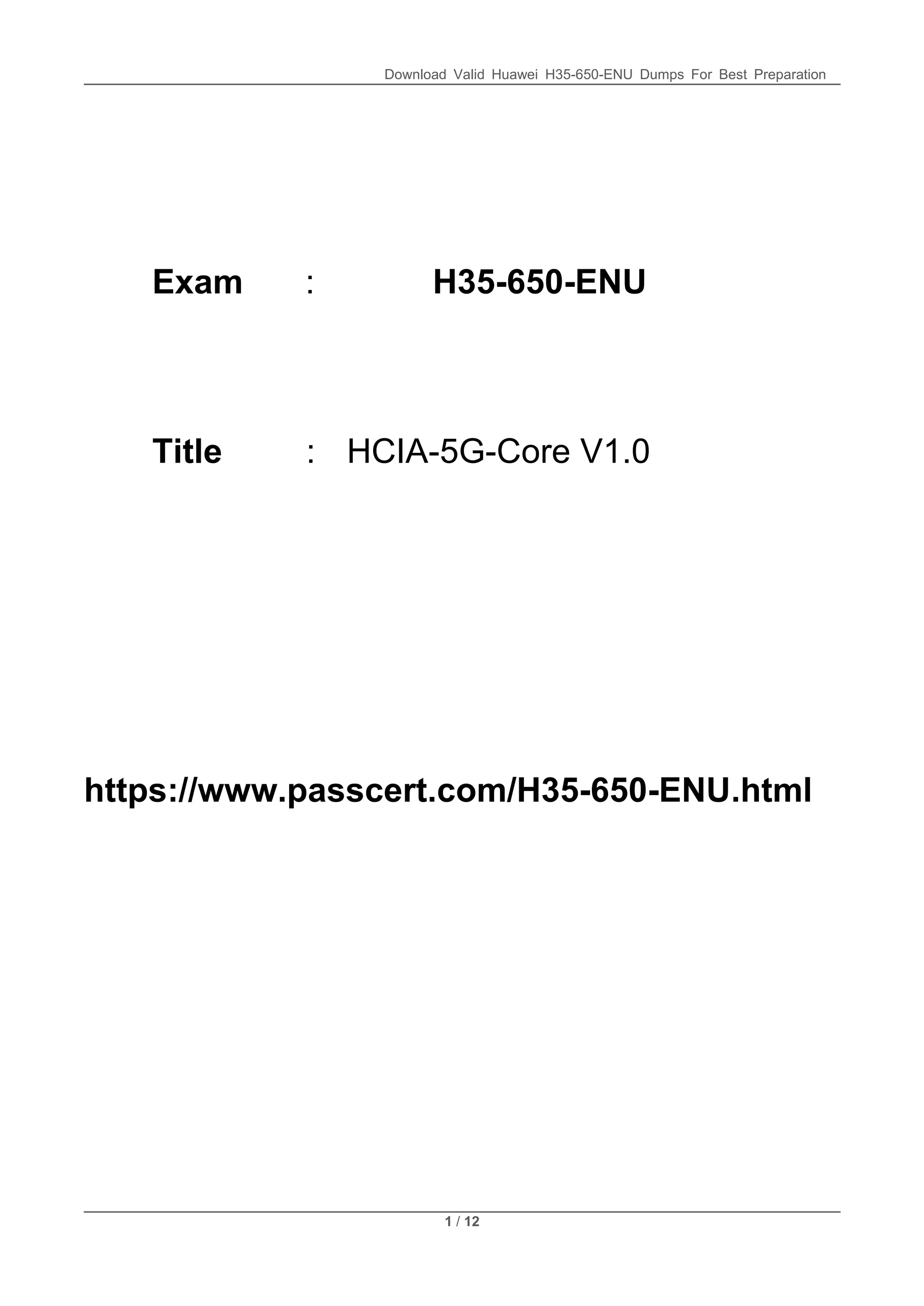 H35-650-ENU HCIA-5G-Core V1.0 PDF Questions | PDF