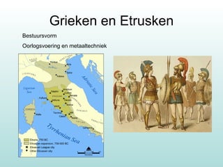 Grieken en Etrusken Bestuursvorm Oorlogsvoering en metaaltechniek 