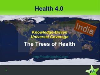 Health 4.0


      Knowledge-Driven
      Universal Coverage
    The Trees of Health

       http://health4point0.com


1
 