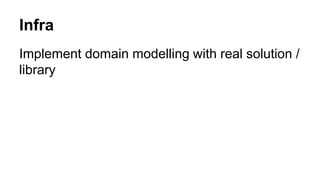 Infra
Implement domain modelling with real solution /
library
 