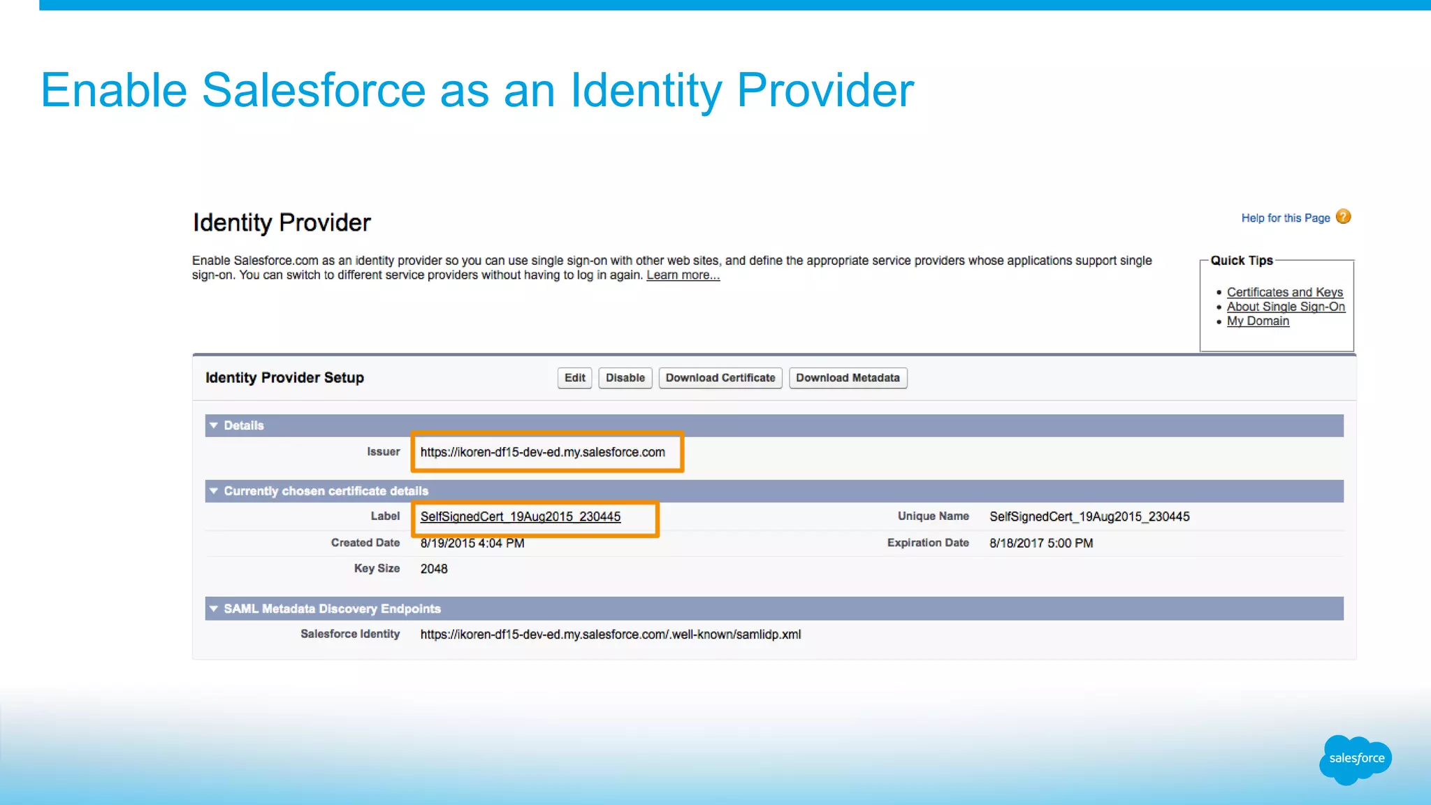 Enable Salesforce as an Identity Provider
 