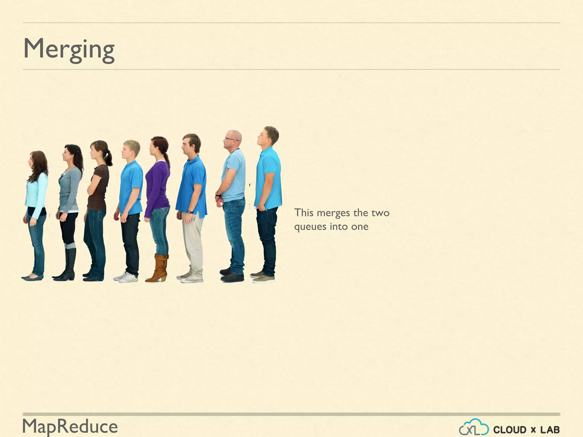 MapReduce
Merging
This merges the two
queues into one
 