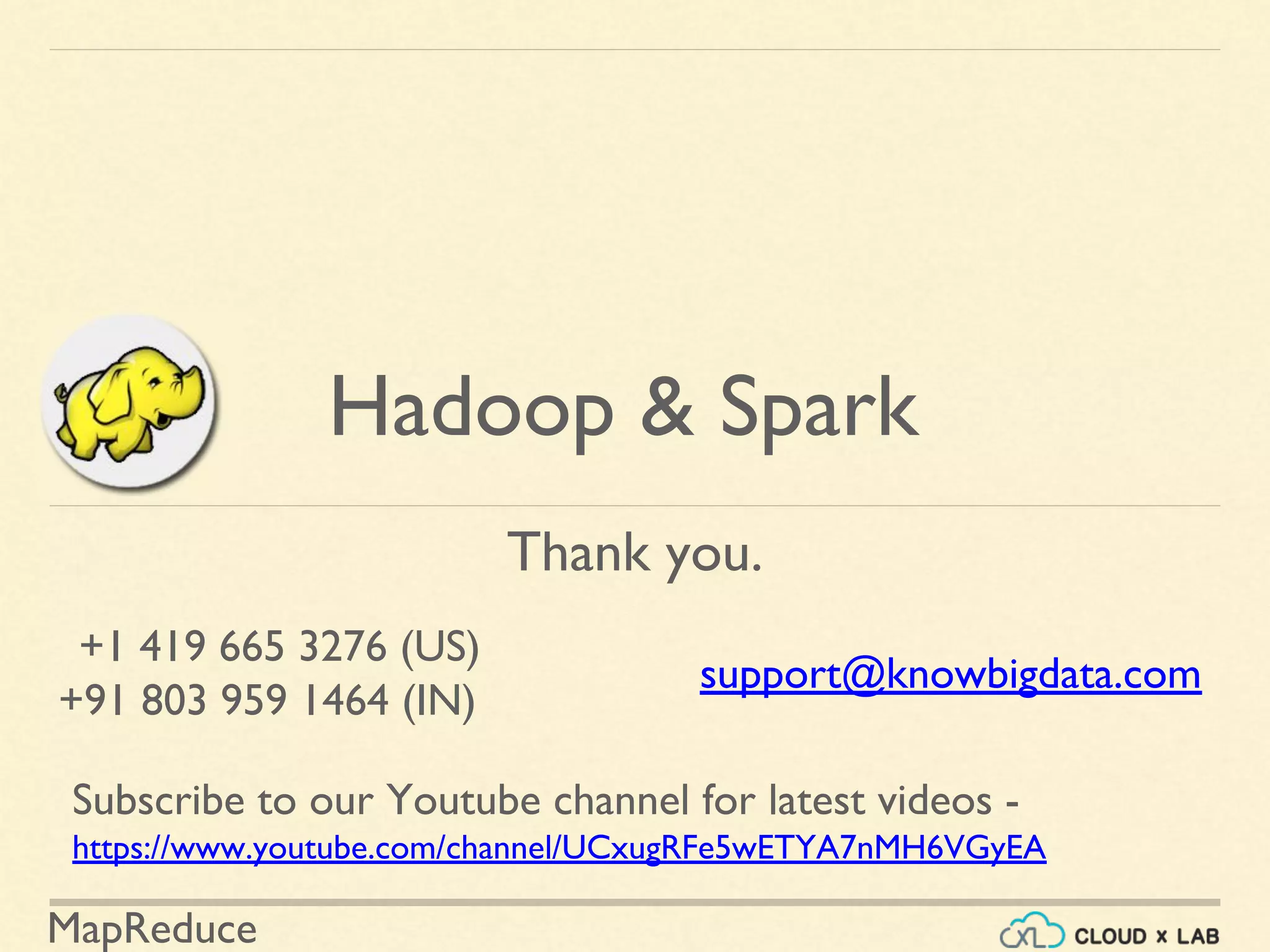 MapReduce
Thank you.
Hadoop & Spark
support@knowbigdata.com
+1 419 665 3276 (US)
+91 803 959 1464 (IN)
Subscribe to our Youtube channel for latest videos -
https://www.youtube.com/channel/UCxugRFe5wETYA7nMH6VGyEA
 