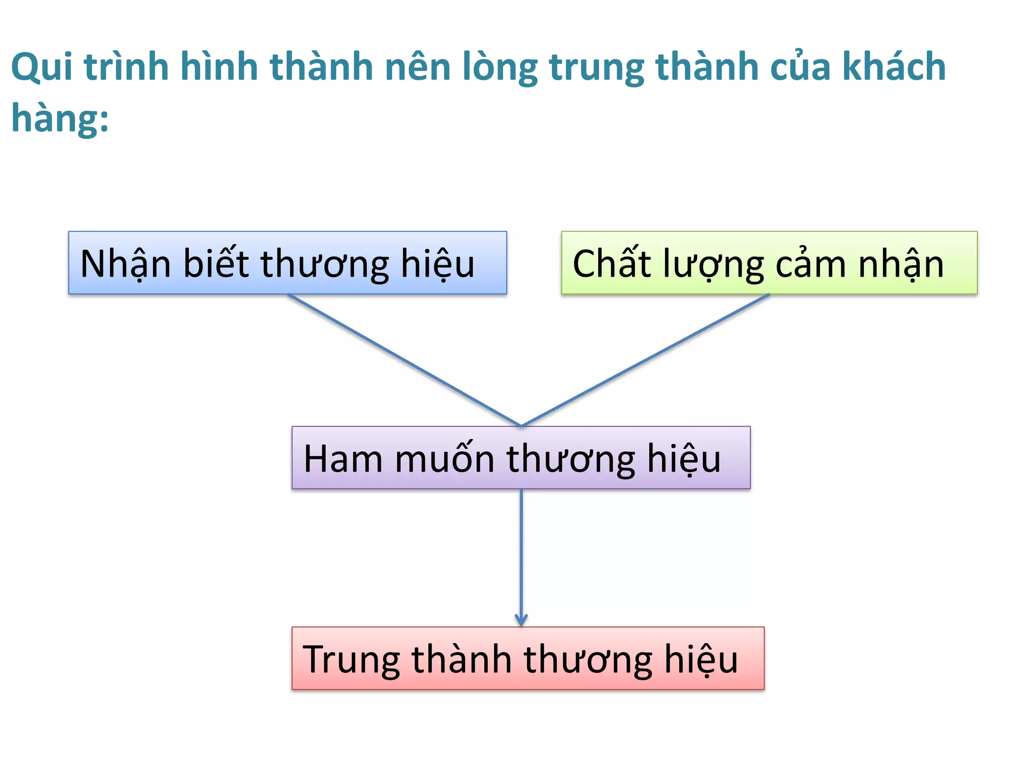 Nhận biết thương hiệu Chất lượng cảm nhận
Ham muốn thương hiệu
Trung thành thương hiệu
Qui trình hình thành nên lòng trung thành của khách
hàng: