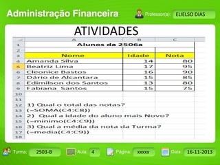 Turma: 2503-B Aula: 10 Pág: 10 a 17 Data: 18-jan-12 
2503-B 4 xxxxx 16-11-2013 
Instrutor: Ricardo Paladini Matos 
ELIELSO DIAS 
ATIVIDADES 
 