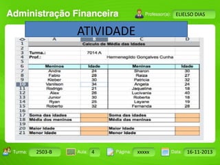 Turma: 2503-B Aula: 10 Pág: 10 a 17 Data: 18-jan-12 
2503-B 4 xxxxx 16-11-2013 
Instrutor: Ricardo Paladini Matos 
ELIELSO DIAS 
ATIVIDADE 
 