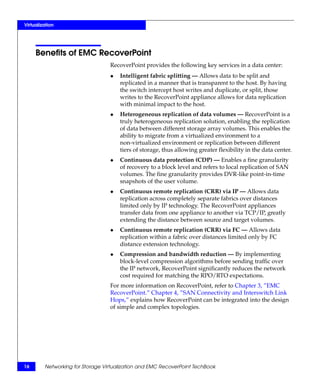 Networking for Storage Virtualization and EMC RecoverPoint TechBook | PDF