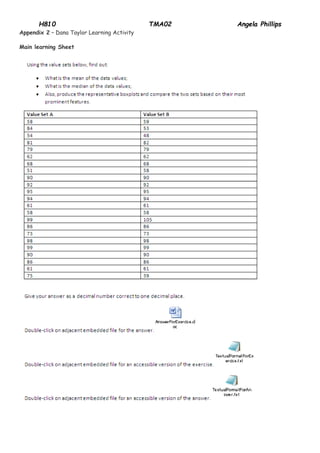 H810 TMA02 Angela Phillips 
Appendix 2 – Dana Taylor Learning Activity 
Main learning Sheet 
 