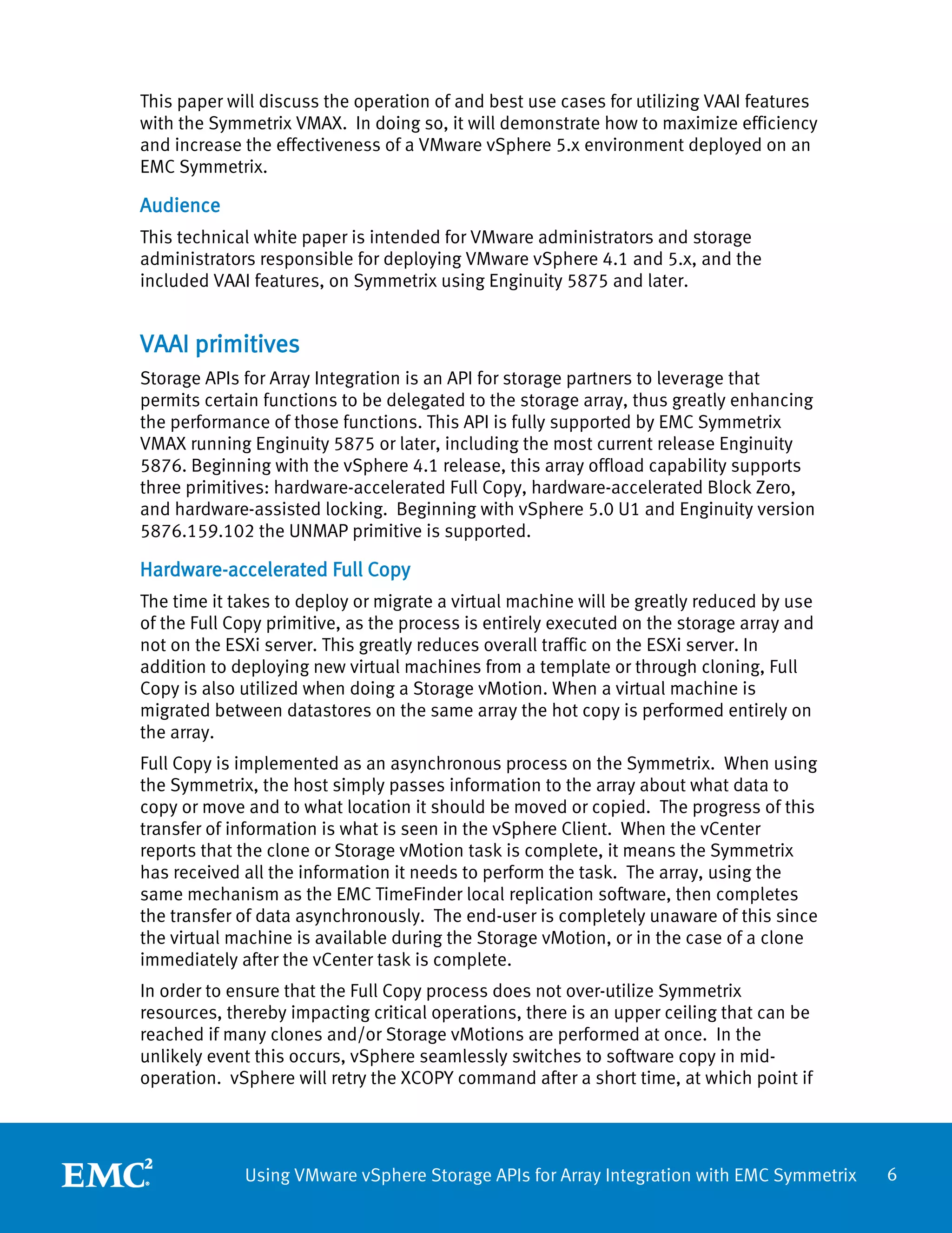 White Paper: Using VMware Storage APIs for Array Integration with EMC ...