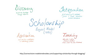 Boyer’s framework
http://connectivism.madeleinebrookes.com/supporting-scholarship-through-blogging/
 