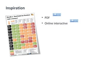 • PDF
• Online interactive
Inspiration
 