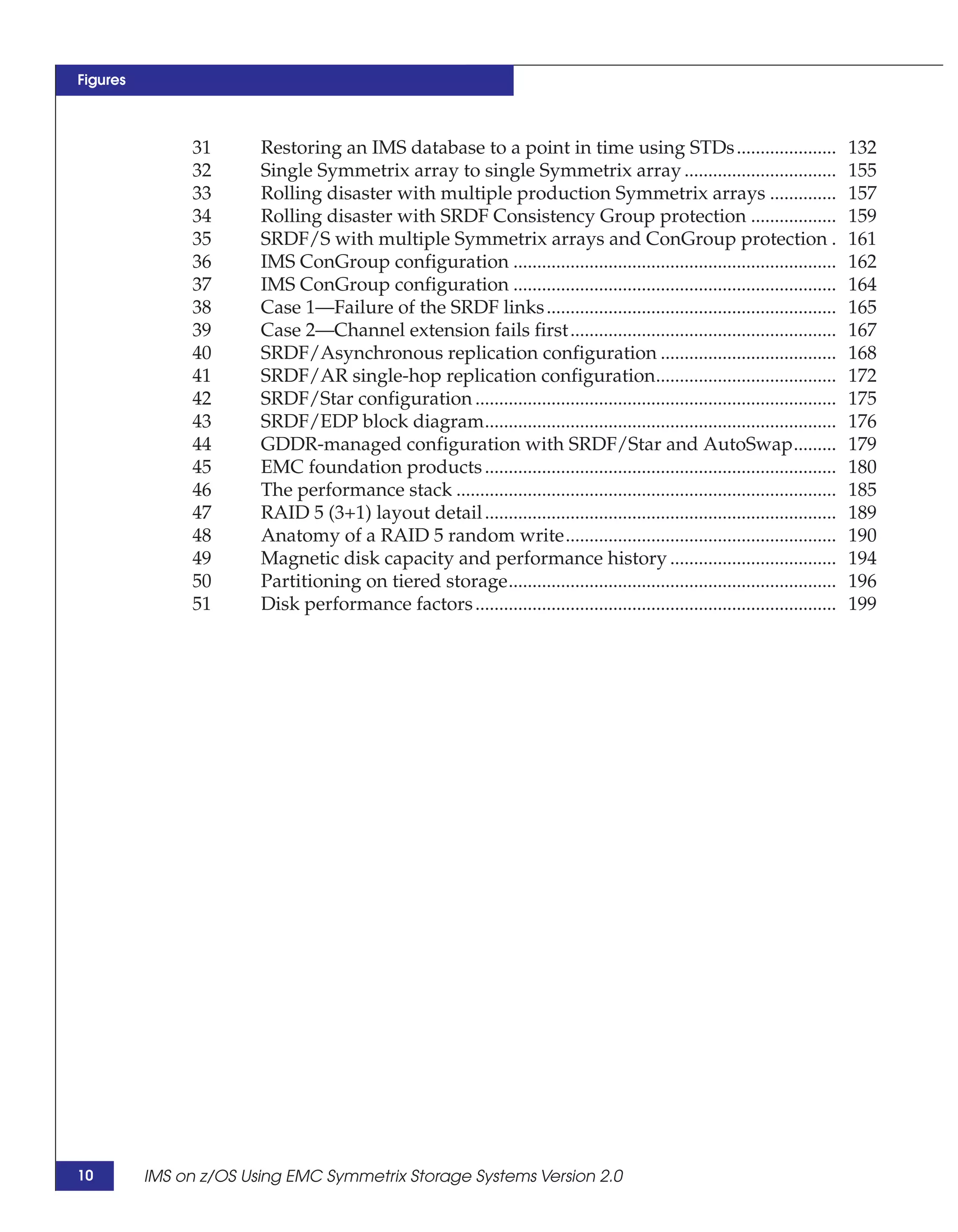 Figures



                31      Restoring an IMS database to a point in time using STDs .....................                            132
                32      Single Symmetrix array to single Symmetrix array ................................                        155
                33      Rolling disaster with multiple production Symmetrix arrays ..............                                157
                34      Rolling disaster with SRDF Consistency Group protection ..................                               159
                35      SRDF/S with multiple Symmetrix arrays and ConGroup protection .                                          161
                36      IMS ConGroup configuration ....................................................................          162
                37      IMS ConGroup configuration ....................................................................          164
                38      Case 1—Failure of the SRDF links .............................................................           165
                39      Case 2—Channel extension fails first ........................................................            167
                40      SRDF/Asynchronous replication configuration .....................................                        168
                41      SRDF/AR single-hop replication configuration......................................                       172
                42      SRDF/Star configuration ............................................................................     175
                43      SRDF/EDP block diagram..........................................................................         176
                44      GDDR-managed configuration with SRDF/Star and AutoSwap.........                                          179
                45      EMC foundation products ..........................................................................       180
                46      The performance stack ................................................................................   185
                47      RAID 5 (3+1) layout detail ..........................................................................    189
                48      Anatomy of a RAID 5 random write.........................................................                190
                49      Magnetic disk capacity and performance history ...................................                       194
                50      Partitioning on tiered storage.....................................................................      196
                51      Disk performance factors ............................................................................    199




10        IMS on z/OS Using EMC Symmetrix Storage Systems Version 2.0
 
