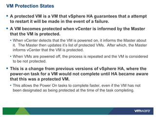 VM Protection States

 A protected VM is a VM that vSphere HA guarantees that a attempt
 to restart it will be made in th...