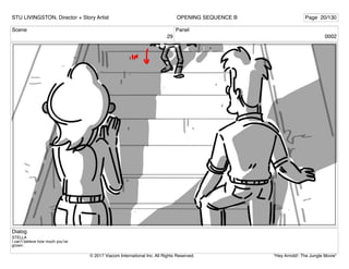 Scene
29
Panel
0002
Dialog
STELLA
I can’t believe how much you’ve
grown.
STU LIVINGSTON, Director + Story Artist Page 20/130
OPENING SEQUENCE B
"Hey Arnold!: The Jungle Movie"
© 2017 Viacom International Inc. All Rights Reserved.
 