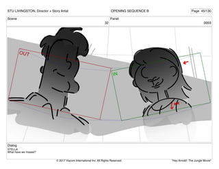 Scene
32
Panel
0003
Dialog
STELLA
What have we missed?
STU LIVINGSTON, Director + Story Artist Page 45/130
OPENING SEQUENCE B
"Hey Arnold!: The Jungle Movie"
© 2017 Viacom International Inc. All Rights Reserved.
 