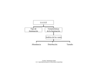 LA LUZ
Tipo de
iluminación
Características
de la iluminación
Análisis de los vanos
Abundancia Distribución Tamaño
© Jesús A. Manzaneque Casero
I.E.S. “Isabel Martínez Buendía” de Pedro Muñoz (Ciudad Real)
 