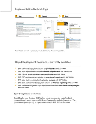 Figure 25: Rapid Deployment Solutions
Rapid Deployment Solution (RDS) allow you to implement a predefined and
preconditioned content on several different functional or technical perimeter. They
permits to respond quickly to expectations through SAP delivered content.
 