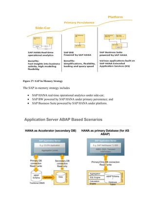 Figure 27: SAP In-Memory Strategy
The SAP in-memory strategy includes
• SAP HANA real-time operational analytics under side-car;
• SAP BW powered by SAP HANA under primary persistence; and
• SAP Business Suite powered by SAP HANA under platform.
 