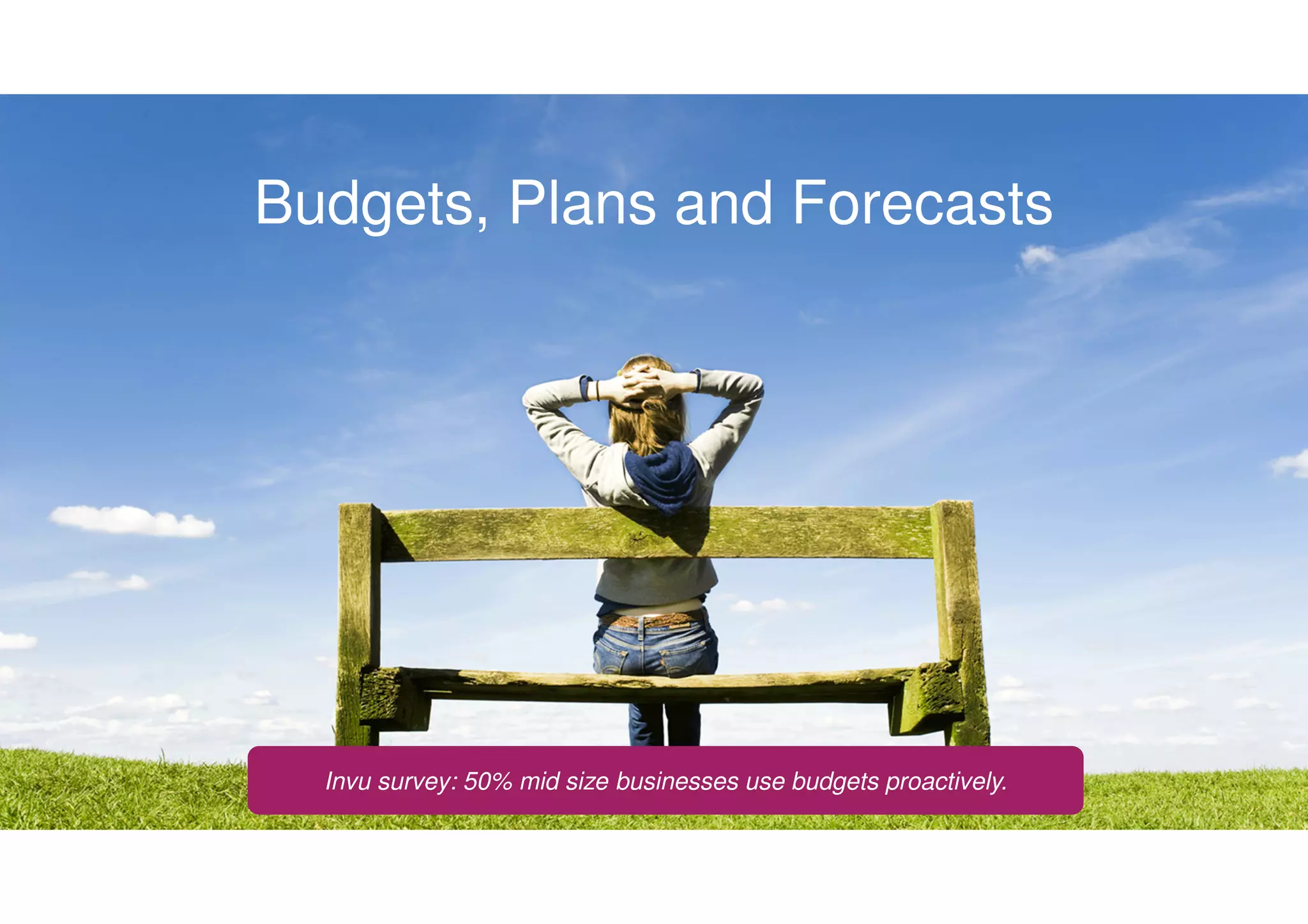 Budgets, Plans and Forecasts
Invu survey: 50% mid size businesses use budgets proactively.