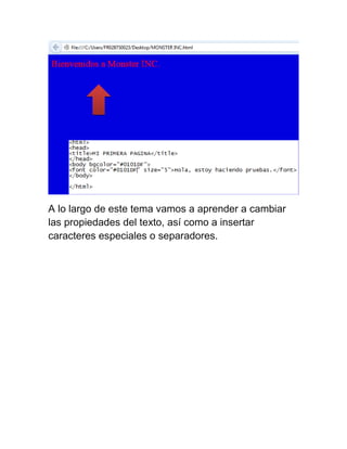 A lo largo de este tema vamos a aprender a cambiar
las propiedades del texto, así como a insertar
caracteres especiales o separadores.