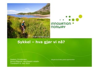 Sykkel – hva gjør vi nå?
Haaken Christensen,
Seniorrådgiver naturbasert reiseliv
Trondheim 8. mai 2014
 