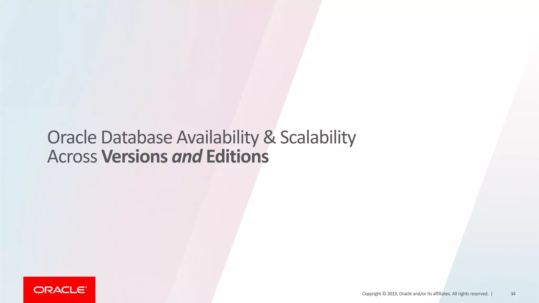 Oracle Database Availability & Scalability Across Versions and Editions Copyright © 2019, Oracle and/or its affiliates. All rights reserved. | 34 
