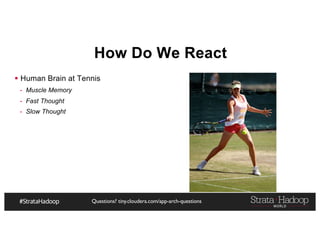Questions? tiny.cloudera.com/app-arch-questions
How Do We React
§ Human Brain at Tennis
- Muscle Memory
- Fast Thought
- Slow Thought
 