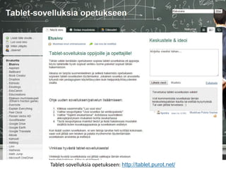Tablet-sovelluksia opetukseen: http://tablet.purot.net/  