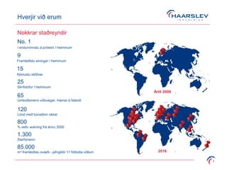 Hverjir við erum
2
Nokkrar staðreyndir
No. 1
í endurvinnslu á próteini í heiminum
1.300
Starfsmenn
800
% veltu aukning frá árinu 2000
120
Lönd með búnaðinn okkar
9
Framleiðslu einingar í heiminum
25
Skrifstofur í heiminum
85.000
m2 framleiðslu svæði - jafngildir 11 fótbolta völlum
15
Þjónustu stöðvar
65
Umboðsmenn víðsvegar, Hamar á Íslandi
Árið 2000
2016
 