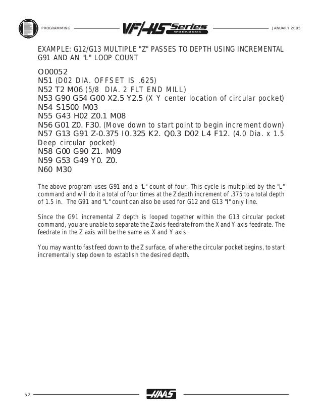 Haas mill programming workbook