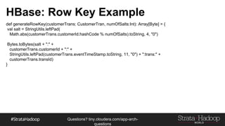 Questions?
tiny.cloudera.com/questions
Nested
▪ Less Space than Denormalization
▪ Still have tables but the cost of joins is all but gone
▪ Also great for cartesian joins
- N x M vs N + M
▪ Not really supported yet with Kudu or HBase with SQL
 
