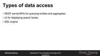Questions?
tiny.cloudera.com/questions
What is a NoSQL
- It s not NO SQL
- It s not a Database
- Think of it more then a
- HashMap
- Log
- Bucketed and Ordered
 