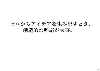 ゼロからアイデアを⽣み出すとき、
創造的な呼応が⼤事。
150
 