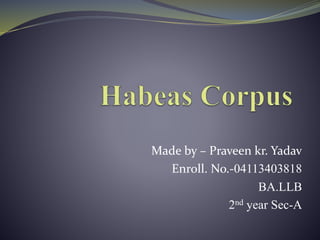 Made by – Praveen kr. Yadav
Enroll. No.-04113403818
BA.LLB
2nd year Sec-A
 