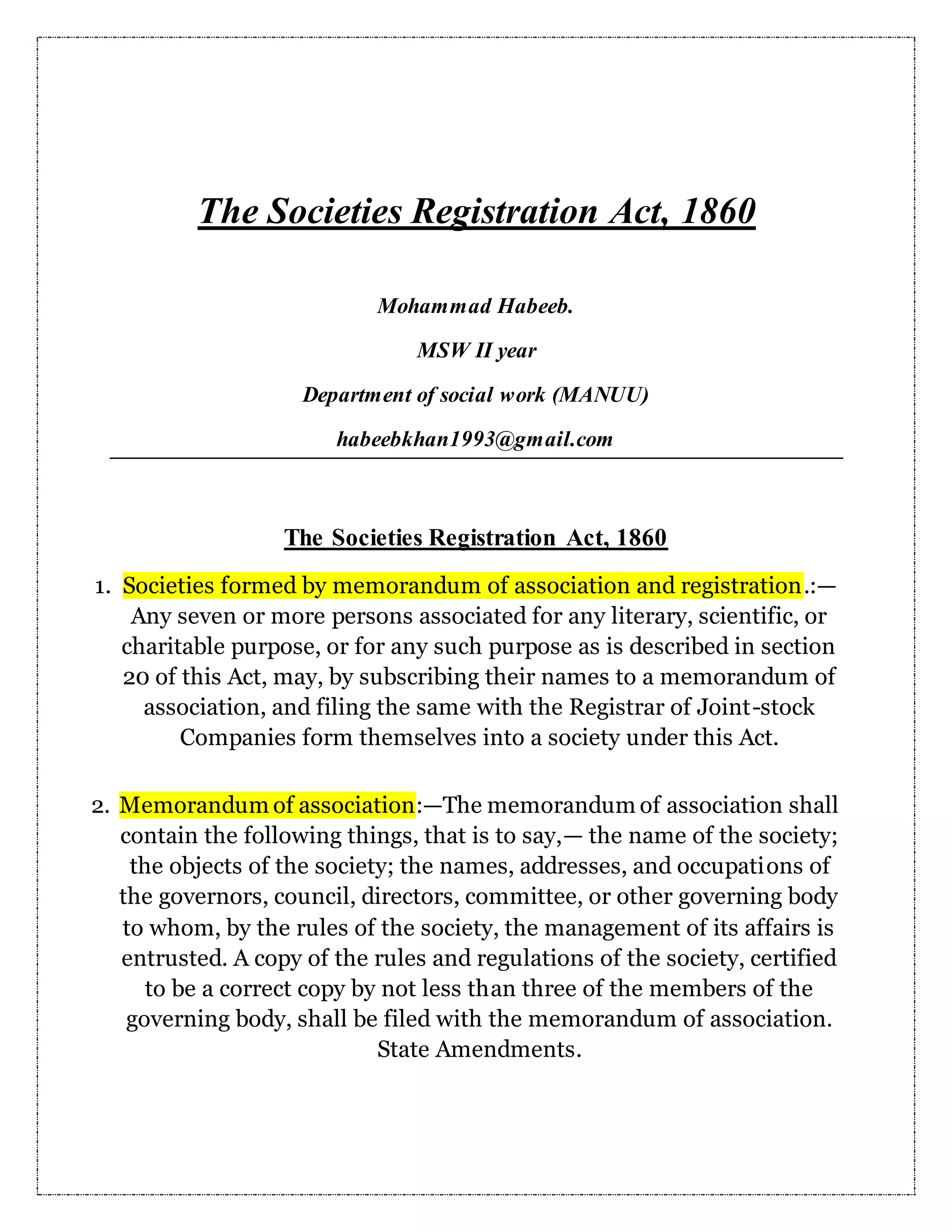 society registration act 1860 PDF