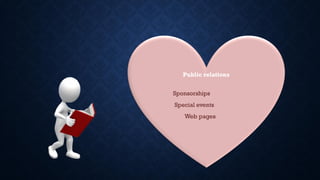 Public relations
Sponsorships
Special events
Web pages
 