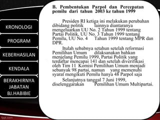 B. Pembentukan Parpol dan Percepatan
               pemilu dari tahun 2003 ke tahun 1999

                    Presiden RI ...