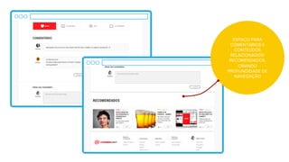 ESPAÇO PARA
COMENTÁRIOS E
CONTEÚDOS
RELACIONADOS/
RECOMENDADOS,
CRIANDO
PROFUNDIDADE DE
NAVEGAÇÃO!
 
