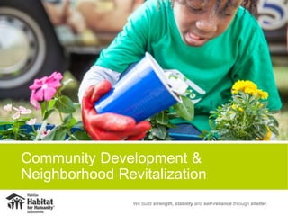 We build strength, stability and self-reliance through shelter.
Community Development &
Neighborhood Revitalization
 