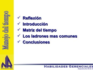 Reflexión Introducción Matriz del tiempo Los ladrones mas comunes Conclusiones Manejo del tiempo 