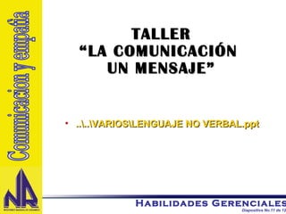 ..\..\VARIOS\LENGUAJE NO VERBAL.ppt Comunicacion y empatìa TALLER “LA COMUNICACIÓN  UN MENSAJE” 