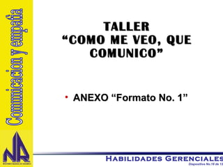 ANEXO “Formato No. 1” Comunicacion y empatìa TALLER “COMO ME VEO, QUE COMUNICO” 