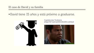 El caso de David y su familia
David tiene 15 años y está próximo a graduarse.
 
