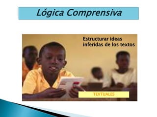 Lógica Comprensiva
Estructurar ideas
inferidas de los textos
TEXTUALES
 