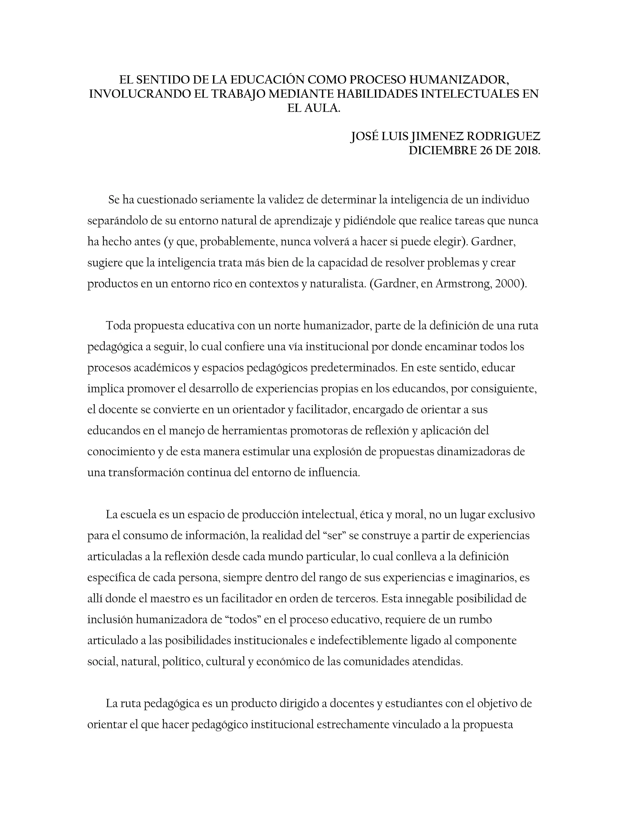 El sentido de la educación como proceso humanizador. | PDF