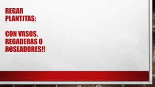 REGAR
PLANTITAS:
CON VASOS,
REGADERAS O
ROSEADORES!!
 