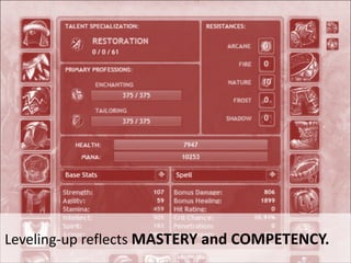 Leveling-­‐up	
  reflects	
  MASTERY  and  COMPETENCY.
 