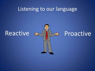 Listening to our language

Reactive

Proactive

 