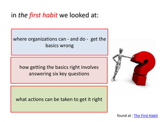 in the first habit we looked at:


where organizations can - and do - get the
              basics wrong


   how getting ...